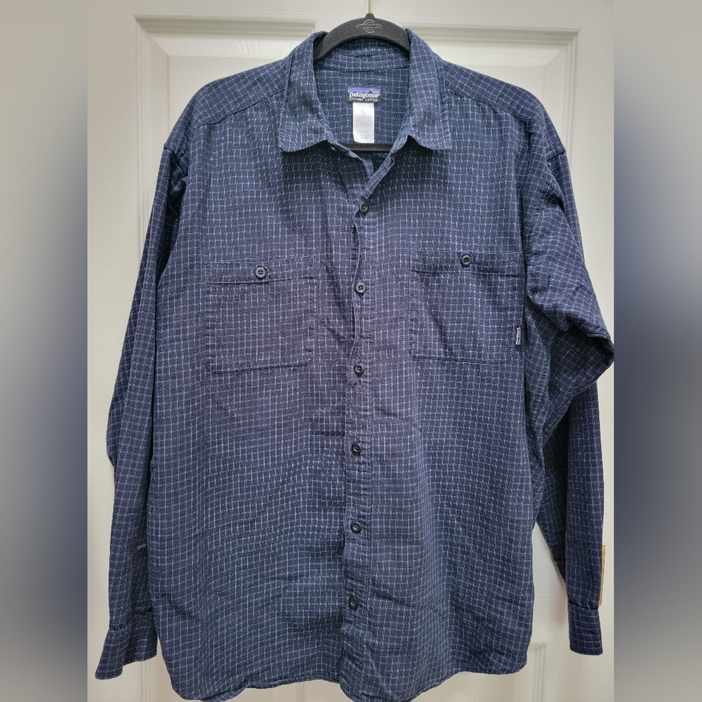 Patagonia Men's Striped Plaid Organic Cotyon Long Sleeve Button Down Size Large